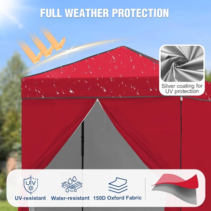 6x4 Pop Up Canopy Tent with Four Wall Panels, Instant Portable Beach Canopy, Outdoor Tent with Carry Bag for Camping, Sports, Tailgating, Events, Red