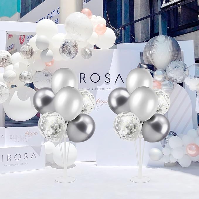 ZJDHPTY 4Set Silver Balloon Stand Table Centerpieces Party Decor | 25th Birthday Decorations 25th Anniversary Wedding Bridal Shower Graduation Graduation Prom New Years Eve Party Supplies