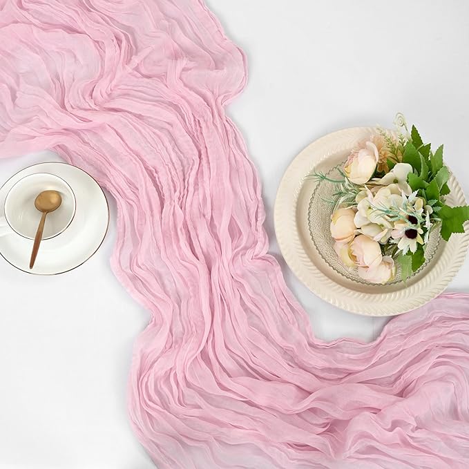 25 Pack Light Pink Cheesecloth Table Runner 17 x 108 Inch Fall Thanksgiving Boho Rustic Farmhouse Gauze Cheese Cloth Runner for Wedding Party Baby Shower Home Decor Holiday Decorations