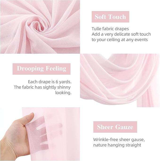 Wedding Arch Draping Fabric 28" x19FT, Sheer Chiffon Fabric Backdrop,2 Panels Blush Drapes for Wedding Ceremony Decor, Decorative Arch Drapery for Birthday Party Ceiling Curtain Backdrop