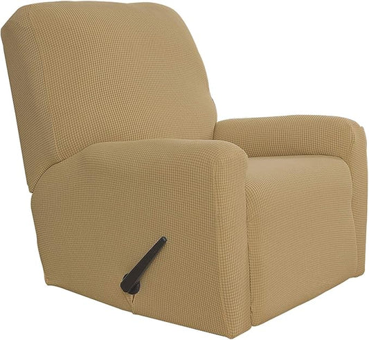 Easy-Going Recliner Stretch Sofa Slipcover Sofa Cover 4-Pieces Furniture Protector Couch Soft with Elastic Bottom Polyester Spandex Jacquard Fabric Small Checks(Recliner, Golden)