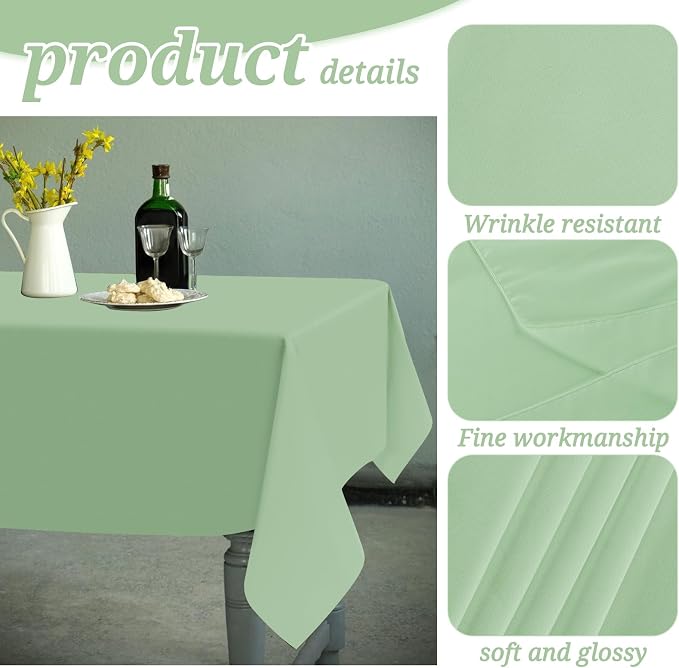 6 Pack Tablecloth 60 x 102 inch Polyester Table Cloth for 6 Foot Rectangle Tables,Stain and Wrinkle Resistant Washable Fabric Table Covers Polyester Sage Green Table Clothes for Wedding,Party,Banquet