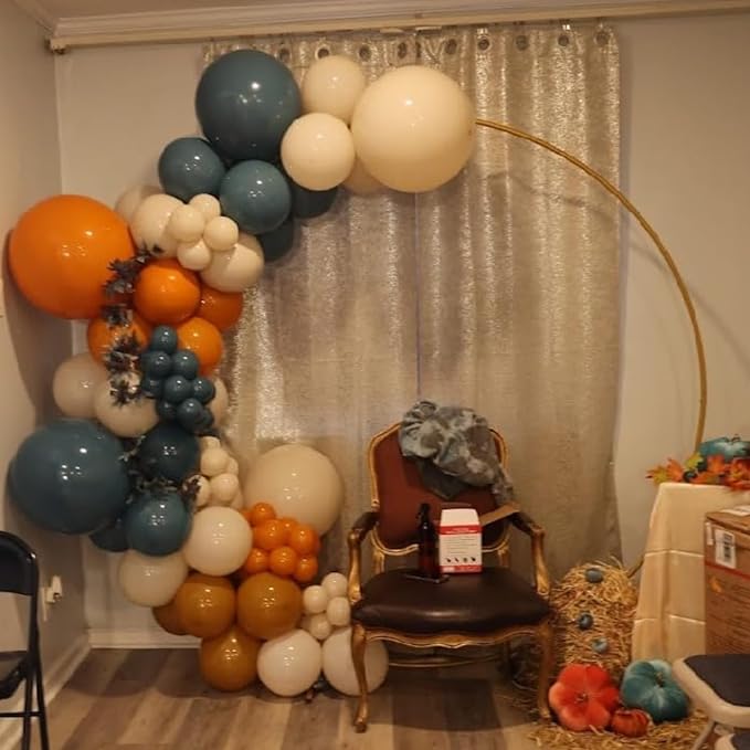 Double Stuffed Dusty Blue Orange Balloon Arch Kit, Boho Neutral Balloon Garland Burnt Orange Terracotta Dark Teal Turquoise White Sand Latex Balloons for Fall Themed Wedding Birthday Party Decorations