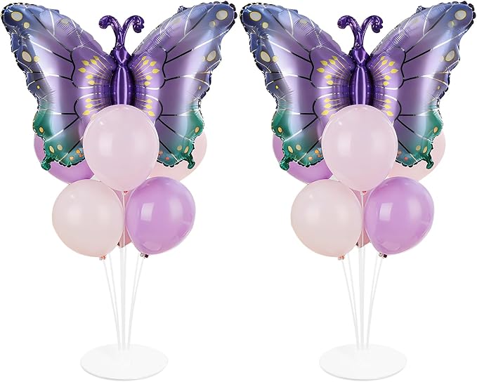 Butterfly Party Balloons Stand Kit 2 Sets With 2 Purple Gradient Butterflies Foil Balloons Centerpieces for Tables Butterfly Themed Party Balloon for Baby Shower Butterflies Theme Birthday Decorations