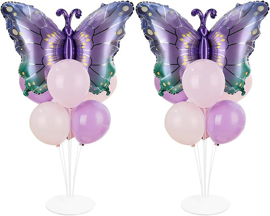 Butterfly Party Balloons Stand Kit 2 Sets With 2 Purple Gradient Butterflies Foil Balloons Centerpieces for Tables Butterfly Themed Party Balloon for Baby Shower Butterflies Theme Birthday Decorations