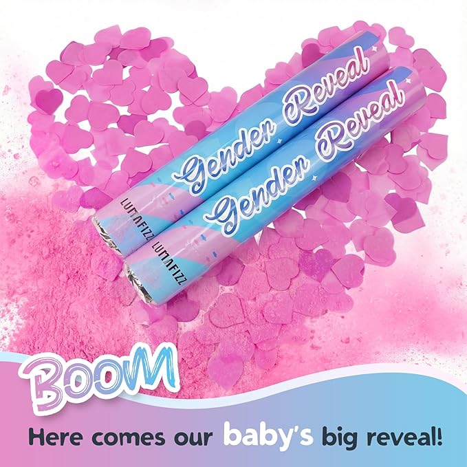 12Inches 4Pcs Gender Reveal Confetti Cannon - Biodegradable Powder & Heart Shaped Confetti Poppers - Pink, 4 Pack - Baby Girl Gender Reveal Smoke Bombs - Powder Cannon Party Poppers