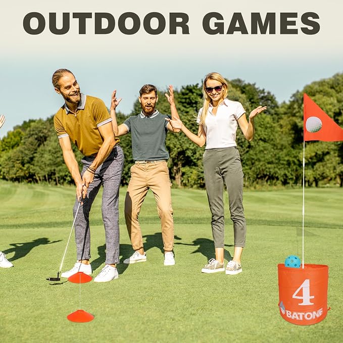 BATONE Golf Bucket Game for Family, Adults and Kids Portable 9 Hole Golf Course with Balls and Flag, Outdoor Indoor Golf Yard Game for Park, Beach, Lawn, Camping