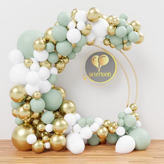 AFTERLOON® Biodegradable Balloons 138pcs Sage Green Different Sizes 18" 12" 10" 5" Balloon Garland Arch Kit perfect for Birthday Party Decorations, Graduation, Baby Shower, Wedding and Anniversary