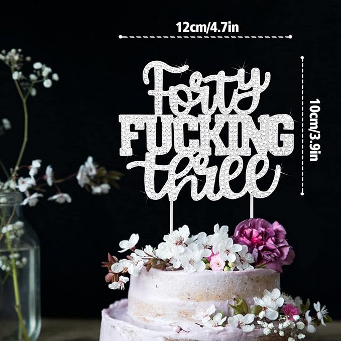 LINGTEER Happy 43rd Birthday Funny Silver Rhinestone Cake Topper - Cheers to 43 Years Old Birthday Party,Forty-Three Cake Centerpieces Topper Decorations Gift Sign.