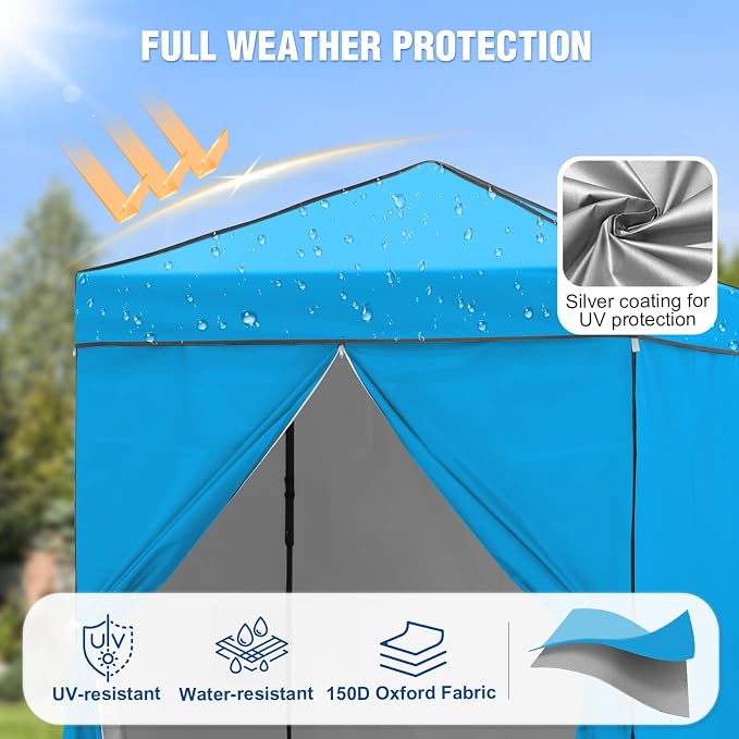 6x4 Pop Up Canopy Tent with Four Wall Panels, Instant Portable Beach Canopy, Outdoor Tent with Carry Bag for Camping, Sports, Tailgating, Events, Light Blue
