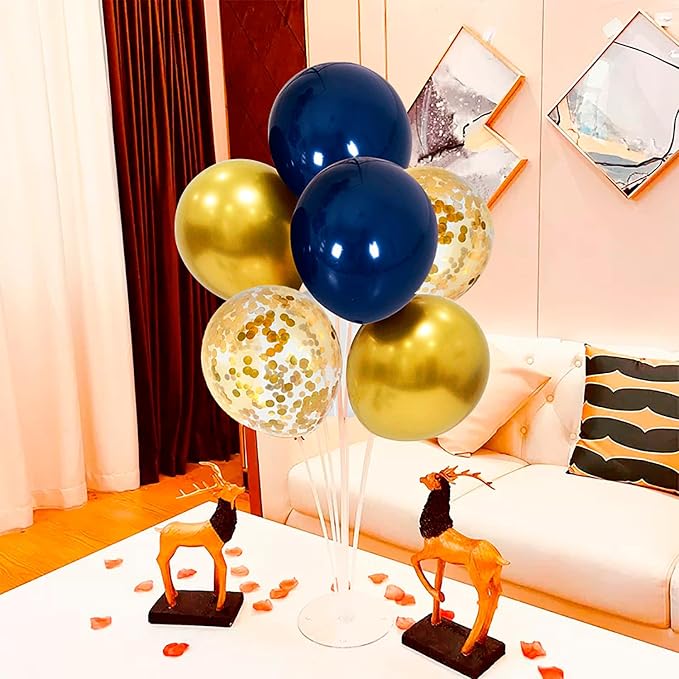 ZJDHPTY 4 Set Blue and Gold Balloon Stand Table Centerpieces Party Decor | Graduation Decorations,70th 60th 50th Birthday Retirement Decor,Prom Anniversary Wedding New Years Eve Party Supplies