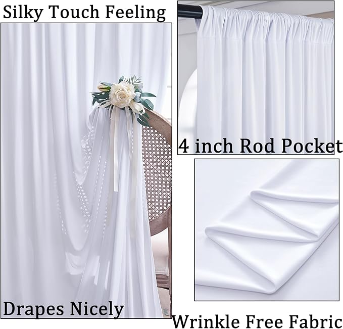 Wrinkle Free White Backdrop Curtains for Parties, Polyester Photo Backdrop Drapes 2 Panels 5x7ft for Photography Wedding Parties Birthday Background Baby Shower, 10ftx7ft