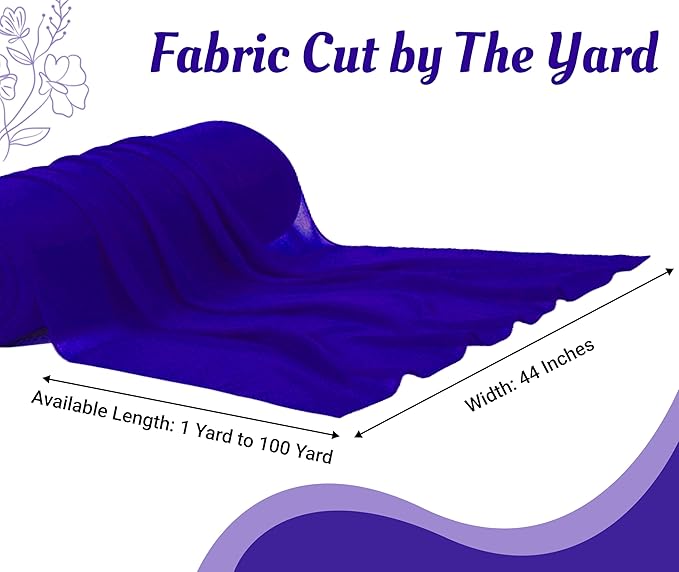 MDS Pack of 5 Yard Chiffon Fabric, Sheer Soft Draping Fabric Bolt for Wedding Party Backdrop Arch Decoration, Apparel Bridal Dress Sewing DIY Crafts Solid Gauze Fabrics 44” Wide - Royal Blue