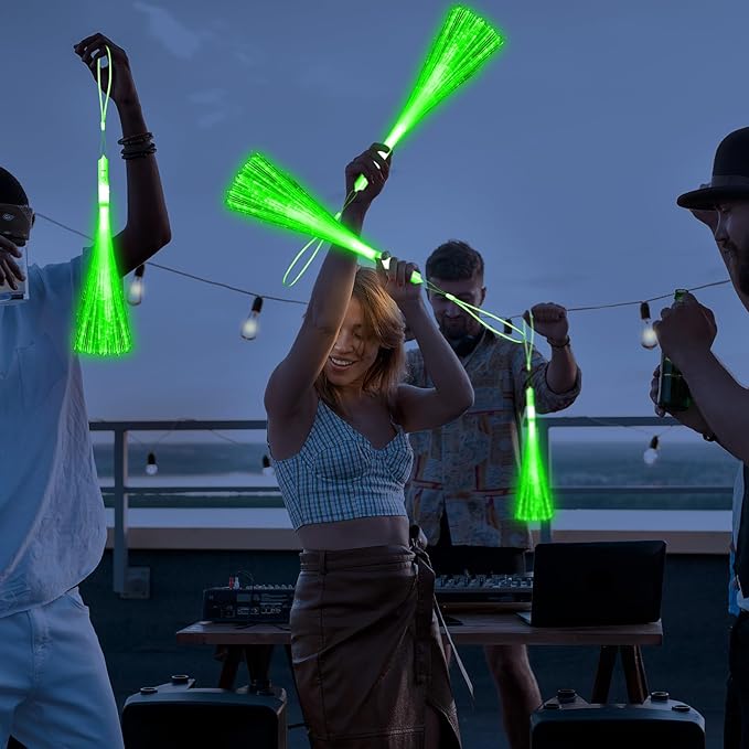 60 PCS Green Fiber Optic Wands Glow Fiber Wands Bulk LED Light Up Wands with 3 Flashing Modes LED Flashing Sticks for Hawaii Carnival Christmas St. Patrick’s Day Wedding Bridal Shower Birthday