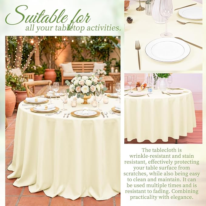 Pesonlook 10 Pack Beige Round Tablecloth 120 Inch, Waterproof Polyester Fabric Table Cloth for Round Tables, Stain Wrinkle Resistant Tablecloths Washable Table Cover for Wedding Dining Party Banquet