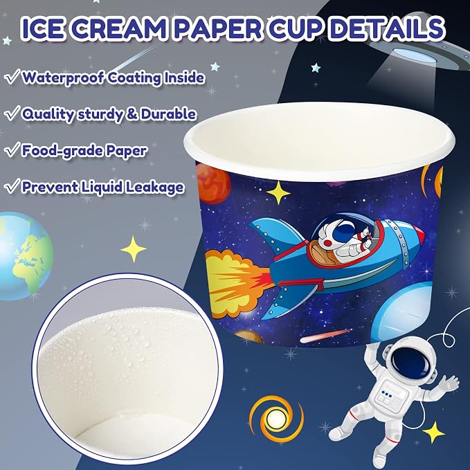 Didaey 150 Pieces Space Party Supplies Galaxy Ice Cream Paper Cups Disposable Snack Bowls Paper Dessert Soup Bowls for Hot or Cold Food, Kids Solar System Theme Party Baby Shower Decoration, 8 oz