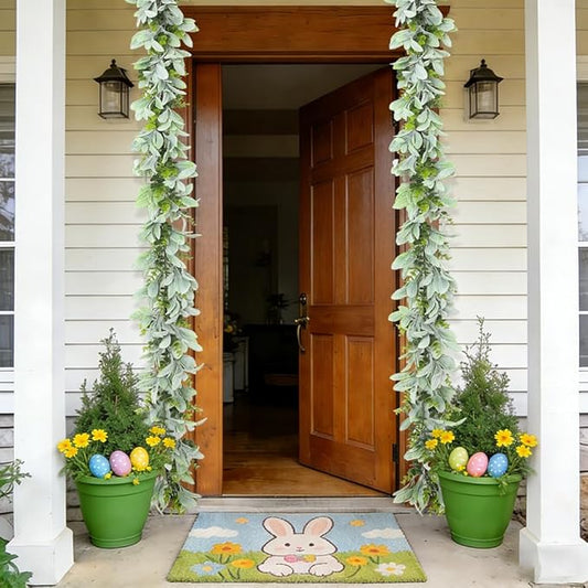 2 pcs Spring Garland 6Ft Artificial Eucalyptus and Lambs Ear Greenery Garland Flower Spring Summer Green Garlands Vines for Home Wedding Table Mantel Decoration