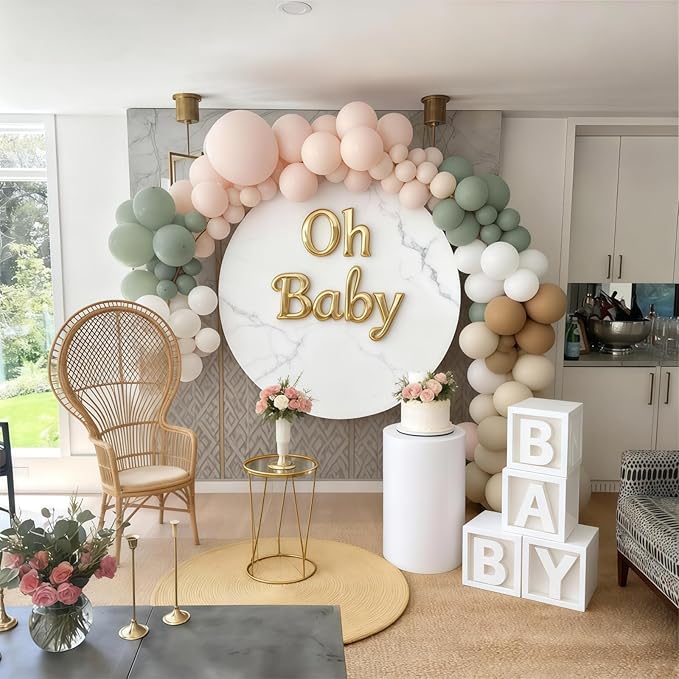 Dusty Green Neutral Balloon Garland Arch Kit, Sage Green Nude Cream Sand White Light Brown Pastel Blush Pink Double Stuffed Balloons for Baby Bridal Shower Wedding Birthday Boho Party Decorations