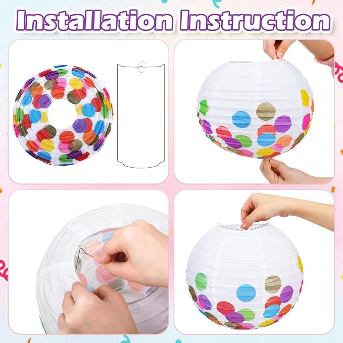 Retisee 12 Pcs 10 Inch Hanging Paper Lanterns Party Decorations Pastel Classroom Decor for Birthday Back to School Party Decoration for Classrooms Wedding Birthday Ceilings(Classic Color,Dots)