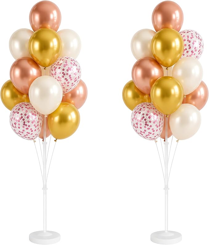 Balloon Column Stand Kit with Balloons, Base and Pole, Balloon Column Kit for Floor or Table Backdrop Decoration for Party Wedding Baby Shower Birthday Graduation (Soft Rose Gold)