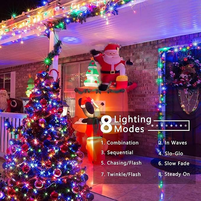 JMEXSUSS 8 Modes Christmas Tree Lights Multicolor, 250 LED Christmas Lights Indoor, 91.5ft Green Wire Waterproof Christmas Light Outdoor for Tree Party Garden Patio Christmas Decoration