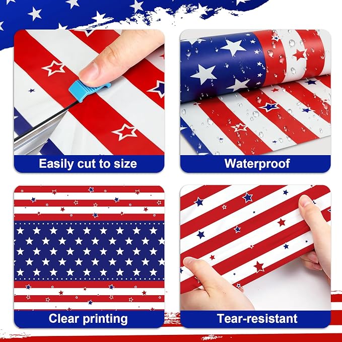 54IN X 160FT Patriotic Tablecloth for 4th of July Independence Day Decorations,Tablecloth Roll with Cutting Box,Memorial Day Decorations, Veterans Day Supplies
