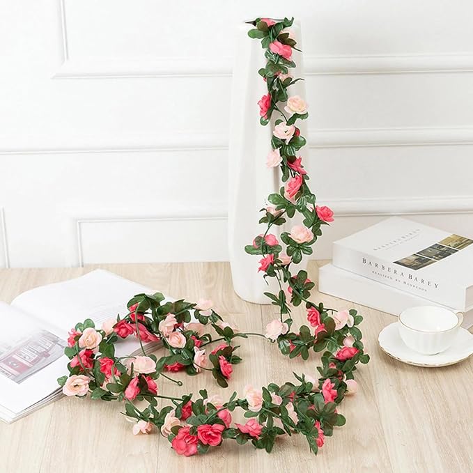 BLEUM CADE 12Pcs 98.4Ft Flower Garland Artificial Rose Vines for Bedroom, Cute Fake Hanging Flower Vines Floral Garland Decorations for Wedding Party Wall Room Decor Aesthetic