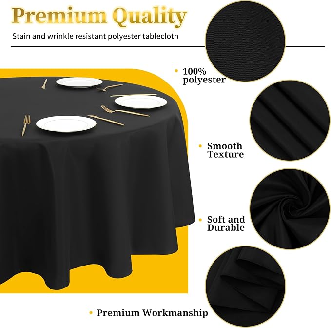 12 Pack Round Tablecloth 120 inch Black Table cloths for Round Tables,Stain and Wrinkle Resistant Washable Polyester Tablecloths Black Table Cloth 120 Inch Round Table Cloth for Wedding Party Birthday