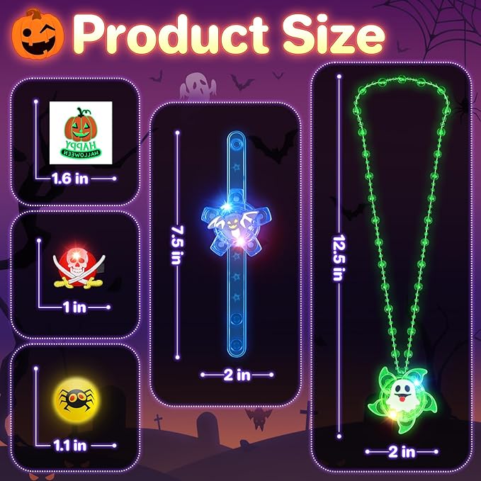 Halloween Party Favors for Kids,72 PCS Halloween Glow in the Dark Toys Bulk with Spin Necklace,Light Up Rings,Spin Bracelets,Halloween Goodie Bag Fillers Basket Stuffers Gift for Kids Trick or Treats