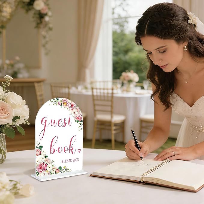6 Pcs Acrylic Wedding Signs Decor - Arch Wedding Sign with Base, Wedding Decorations for Reception Romantic Wedding Anniversary and Event Decoration Scenarios(4.7 * 6.8 Inch)