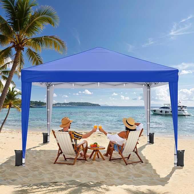 10x10 Pop Up Canopy with Sidewalls, Instant Portable Canopy Tent with Carry Bag for Commercial Events, Camping, Parties - Blue