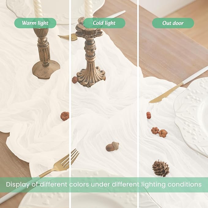 8Pack White Table Runner 10FT White Cheesecloth Table Runner 35x120Inch Long Boho Table Runners Rustic Gauze Table Runners for Party Wedding Bridal Shower Baby Shower Decorations