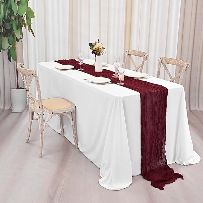 20 Pack Burgundy Table Runner 10Ft Burgundy Cheesecloth Table Runner Boho Gauze Table Runners Long Romantic Sheer Fabric Cheese Cloth Table Runners for Wedding Party Bridal Shower
