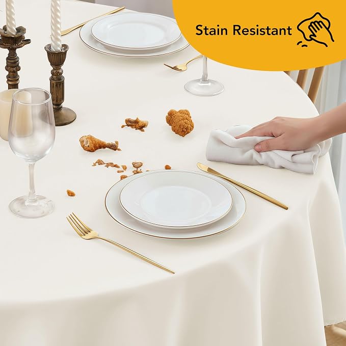10-Pack Ivory Round Tablecloths, 70 Inches, Stain-Resistant Polyester for 3-4 Ft Round Tables - Washable Table Covers for Weddings, Banquets, Birthday Parties, Events
