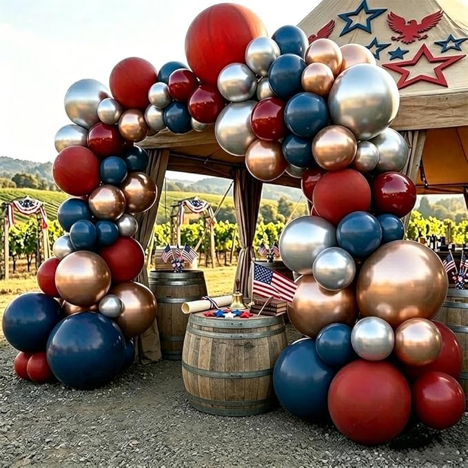 Red Blue Gold Balloon Arch, Double Stuffed Royal Blue Red Balloon Garland Kit Navy Red Silver Latex Balloons for Graduation Birthday 4th of July Baseball Anniversary Party Decor