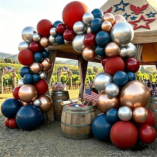 Red Blue Gold Balloon Arch, Double Stuffed Royal Blue Red Balloon Garland Kit Navy Red Silver Latex Balloons for Graduation Birthday 4th of July Baseball Anniversary Party Decor
