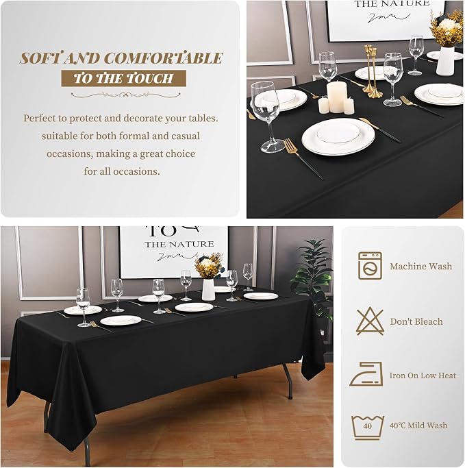 Showgeous 8 Pack Black Rectangle Tablecloth, 60 x 102 Inch, Wrinkle Resistant, Washable Polyester, Perfect for 6ft Table, Weddings, Parties, Camping