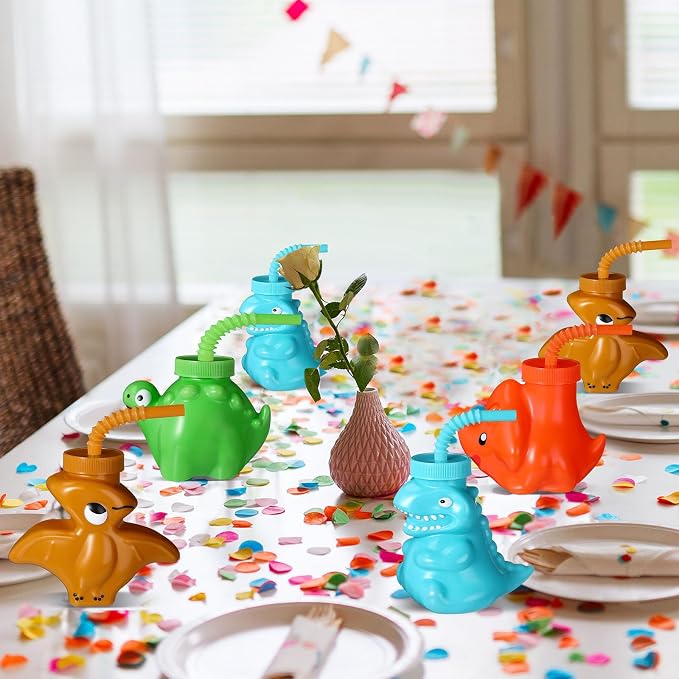 Maxcheck 24 Pieces Dinosaur Cups with Straws and Lids 10oz Dinosaur Party Favor Cups Bulk Plastic Dino Theme Party Supplies Reusable for Dino Birthday Decorations Safari Jungle