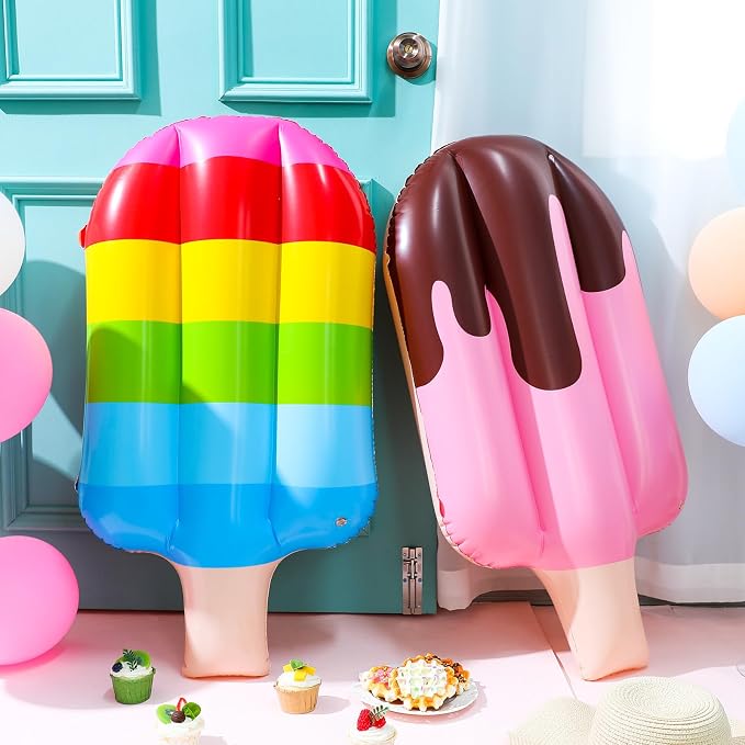 JellyArch 4 Pcs 36 Inch Inflatable Ice Cream Blow up Rainbow Ice Cream Inflatable Summer Decorations for Summer Pool Beach Birthday Party Decor