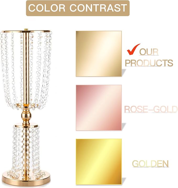 2 Pcs 23.75 inches Gold Vases for Centerpieces Tall Crystal Metal Vase Flower Stand Holders Wedding Centerpiece Chandelier for Reception Tables Wedding Supplies