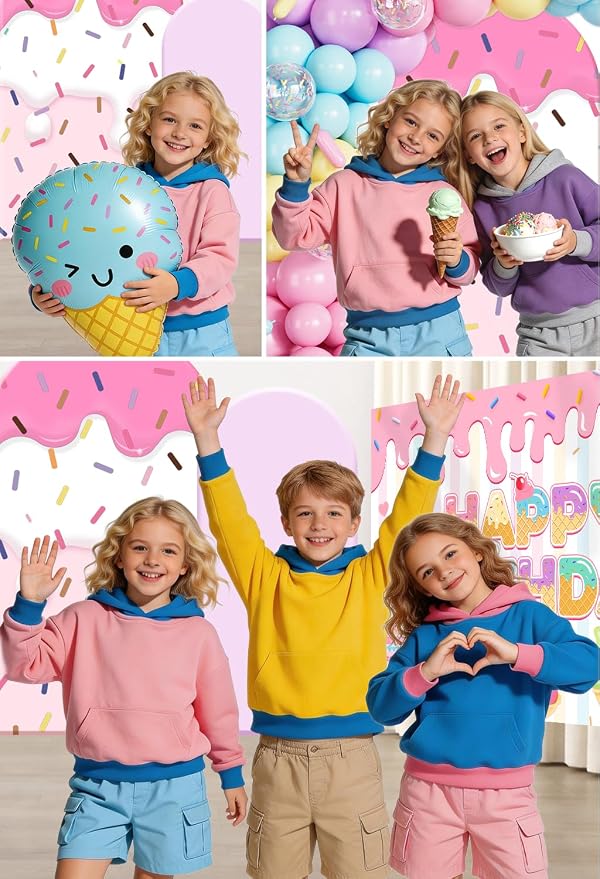 286pcs Ice Cream Birthday Party Decorations for Girl, Worry-free One-stop Set for 25 Guests, with No-DIY Banner Thick Plates and Ice Cream Balloon Arch, Easy Setup for Ice Cream Party