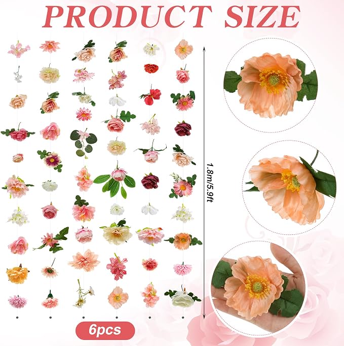 Suncalla 12 Pcs 70.8 ft Wildflower Garland Pre Strung Artificial Hanging Flower Vine Backdrop Decor from Ceiling Floating Silk Floral Garland for Garden Wedding Bridal Shower(Blossom,Multicolor)