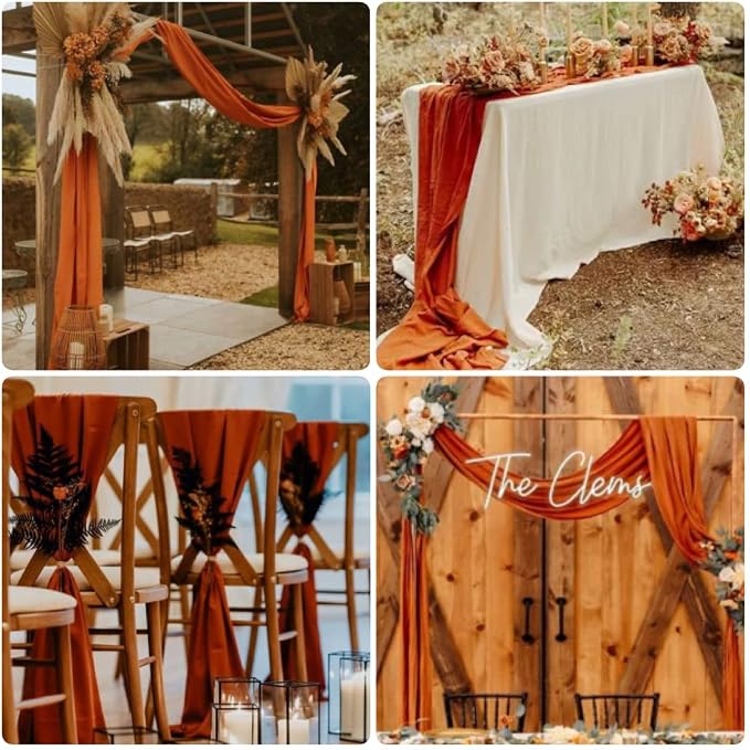 Fivenl 12 Packs Chiffon Table Runner - 27 x 120 Inches Terracotta Sheer Runner for Wedding, Birthday, Party & Shower Decoration