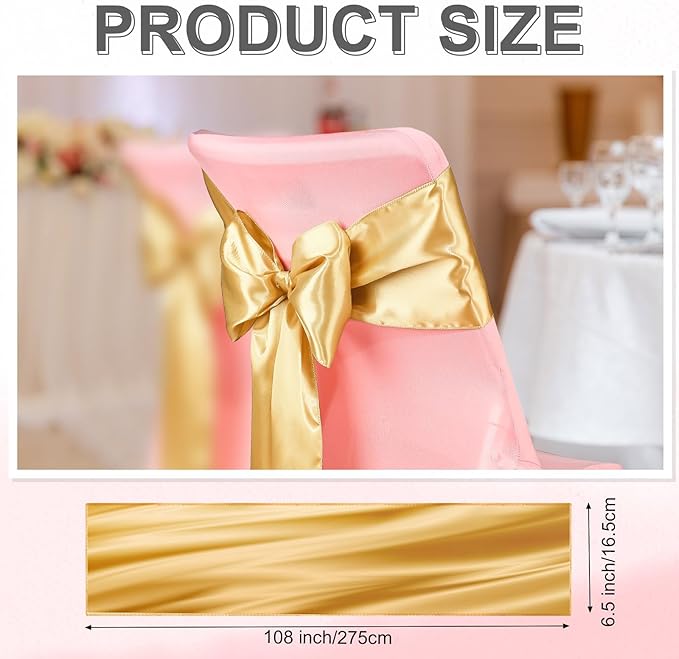 Lounsweer 50 Pcs Folding Chair Cover Set with 25 Stretch Spandex Slipcovers 25 Satin Chair Sashes Bows Ribbon Washable Banquet Protector for Wedding Event Party(Pink, Light Gold)