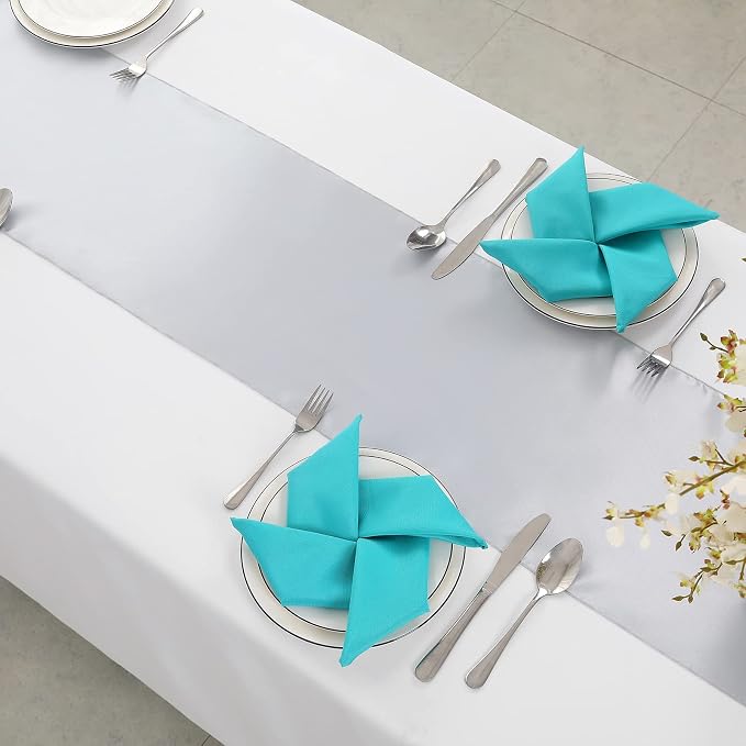 Horbaunal 12 Pack Silver Satin Table Runner 12 x 108 Inch, Smooth Table Runners for Wedding Banquets Birthday Party