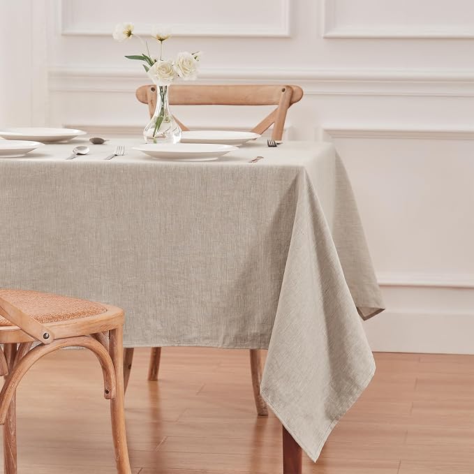 TOSMO 100% French Linen Tablecloth, Washable Farmhouse Rectangle Table Cloth for Kitchen, Dining, Party, Cocktail, Indoor and Outdoor Daily Use(60''x120'',Natural Linen)