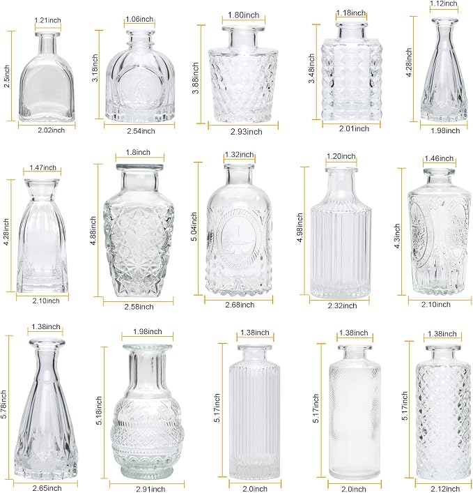 Glass Bud Vase Set of 18,Small Glass Vintage Vases for Flowers,Clear Bud Vases in Bulk for Rustic Wedding Decor,Table Centerpieces,Decor Centerpiece for Bathroom