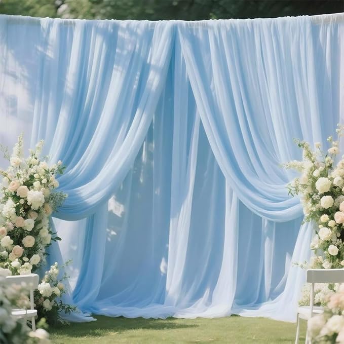 Baby Blue Chiffon Fabric 5 Yard Sheer Fabric for Draping Voile Tulle Material Wedding Arbor Backdrop Canopy Christmas Birthday Party Gender Reveal Baby Shower Sewing & DIY Decoration Backdrop
