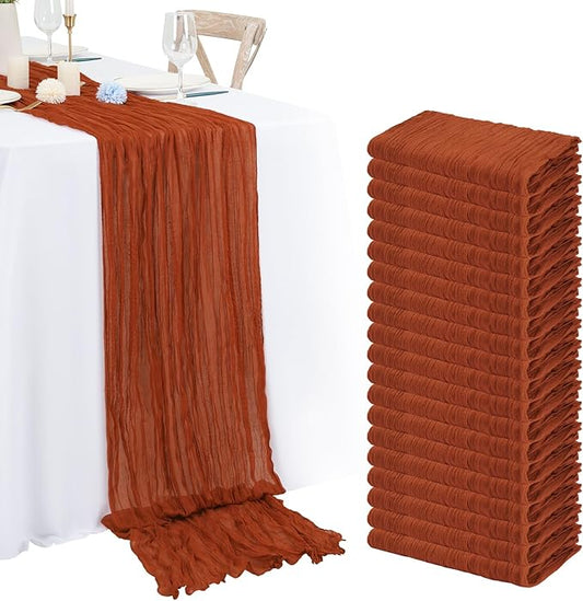 20 Pack Terracotta Cheesecloth Table Runner 120 Inch 10FT Rustic Boho Gauze Cheese Cloth Table Runner for Wedding Party Baby Shower Thanksgiving Christmas Decoration