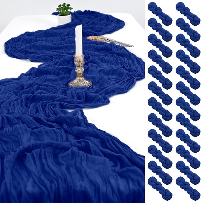 24 Pack Royal Blue Cheesecloth Table Runner,Gauze Boho Long Cheese Cloth Table Runner 17x108 inch Rustic Table Runners for Wedding Party Bridal Shower Banquet Table Decorations